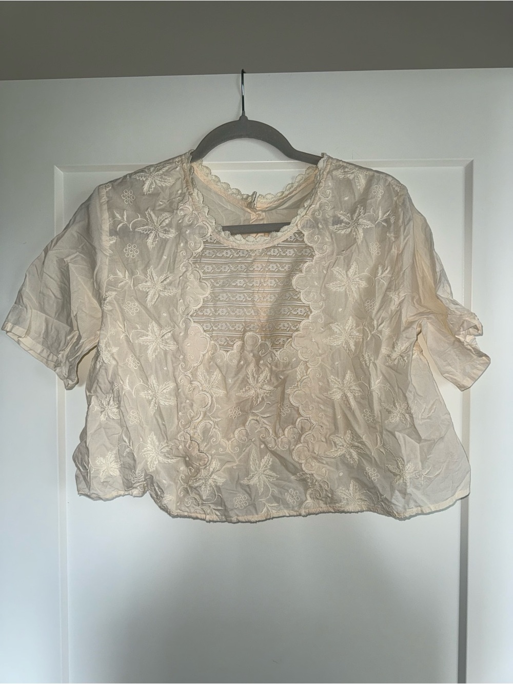 Delicate Lace-Embroidered Women's Blouse in Blush